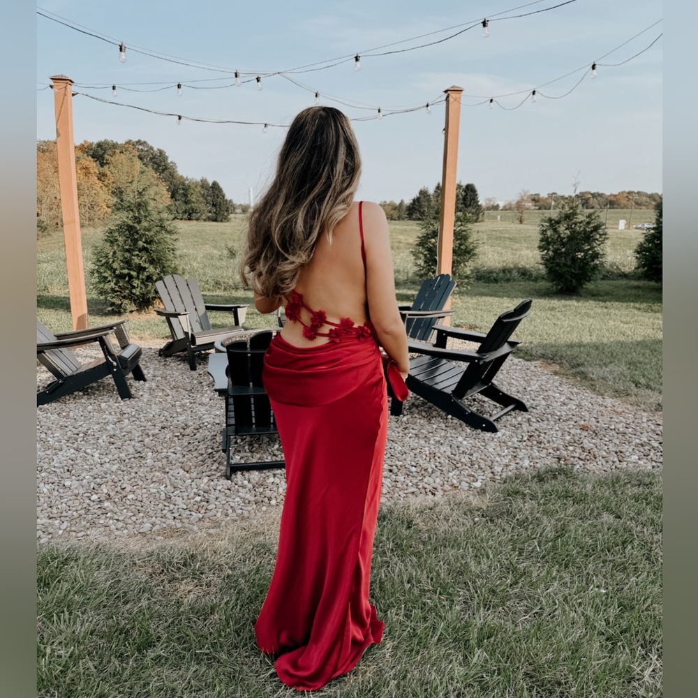 Red Backless Satin Dress